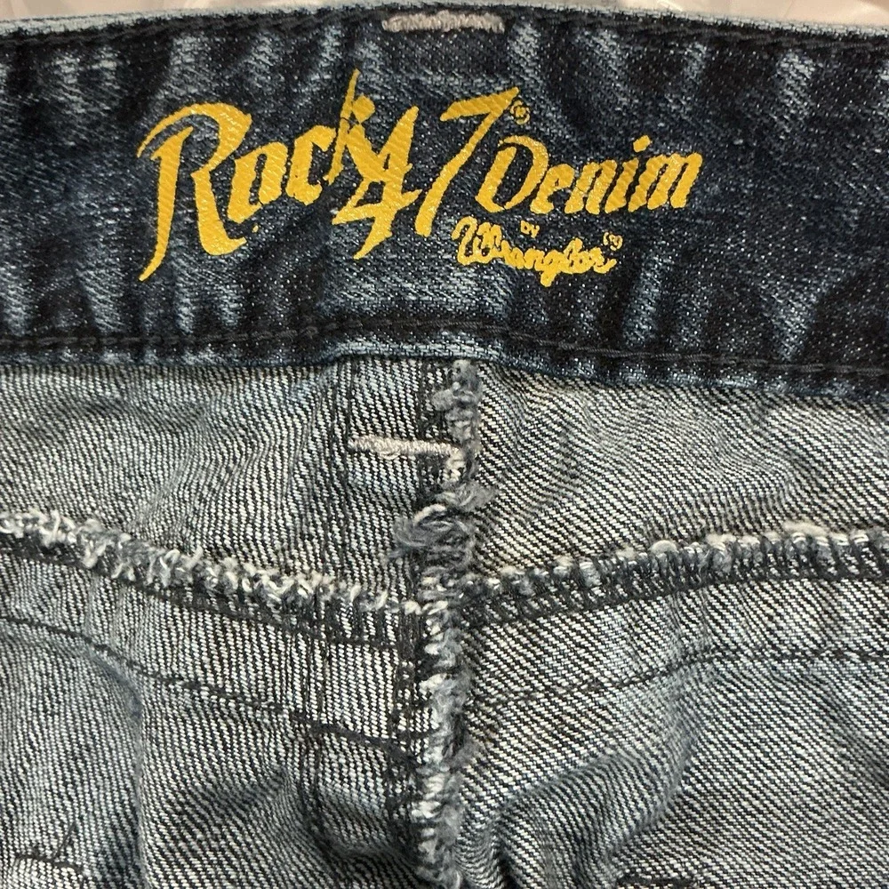 Wrangler Rock 47 Denim Relaxed Mens 36 X 32 Boot Cut Jeans Western Heavy Stitch